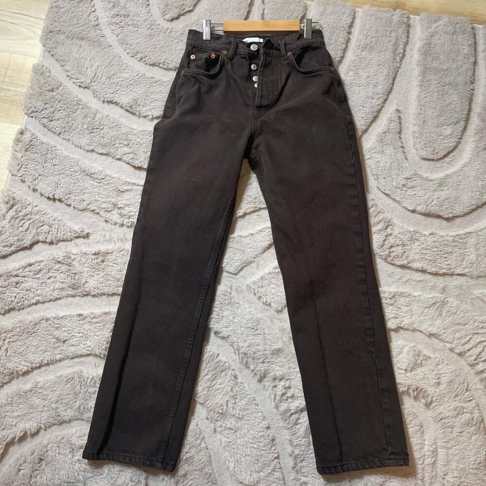 Zara Chocolate Brown High Waisted‎ Straight Leg Jeans Button Fly - Picture 5 of 8
